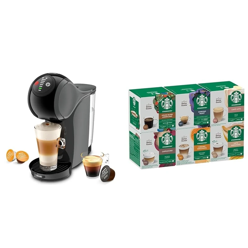 NESCAFÉ DOLCE GUSTO Genio S Automatic Coffee Machine Anthracite Starter Kit, Including 6 boxes of STARBUCKS Mixed Cup Coffee Pods