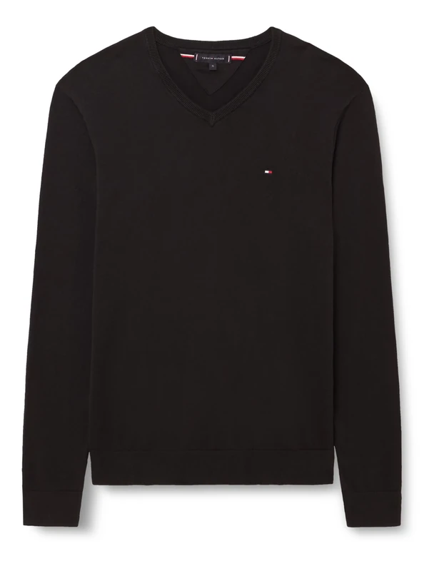 Tommy Hilfiger Men's Essential Cotton V Neck MW0MW42249BDS005 Pullover Sweater, Black, XL