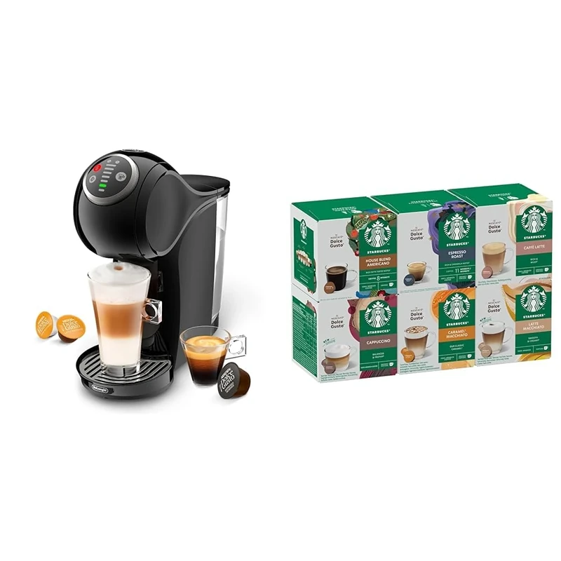 NESCAFÉ DOLCE GUSTO Genio S Plus Automatic Coffee Machine Black Starter Kit, Including 6 boxes of STARBUCKS Mixed Cup Coffee Pods