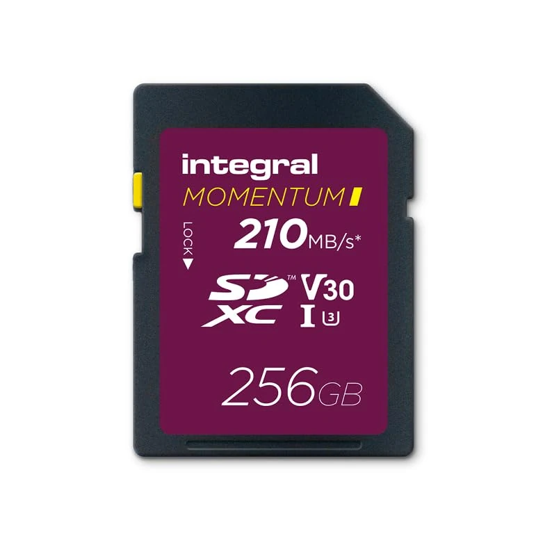 Integral Momentum I 256GB SDXC V30 U3 Card - Up to 210MB/s Read, 180MB/s Write - For DSLR, Mirrorless & Camcorders - 4K UHD Video & Burst Mode Ready - Waterproof, Shockproof, Rugged
