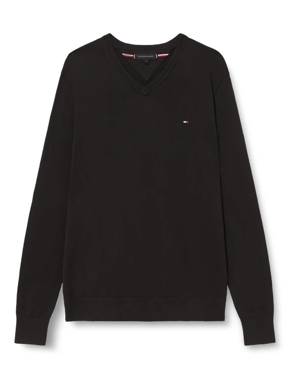 Tommy Hilfiger Men's Essential Cotton V Neck MW0MW42249BDS002 Pullover Sweater, Black, S