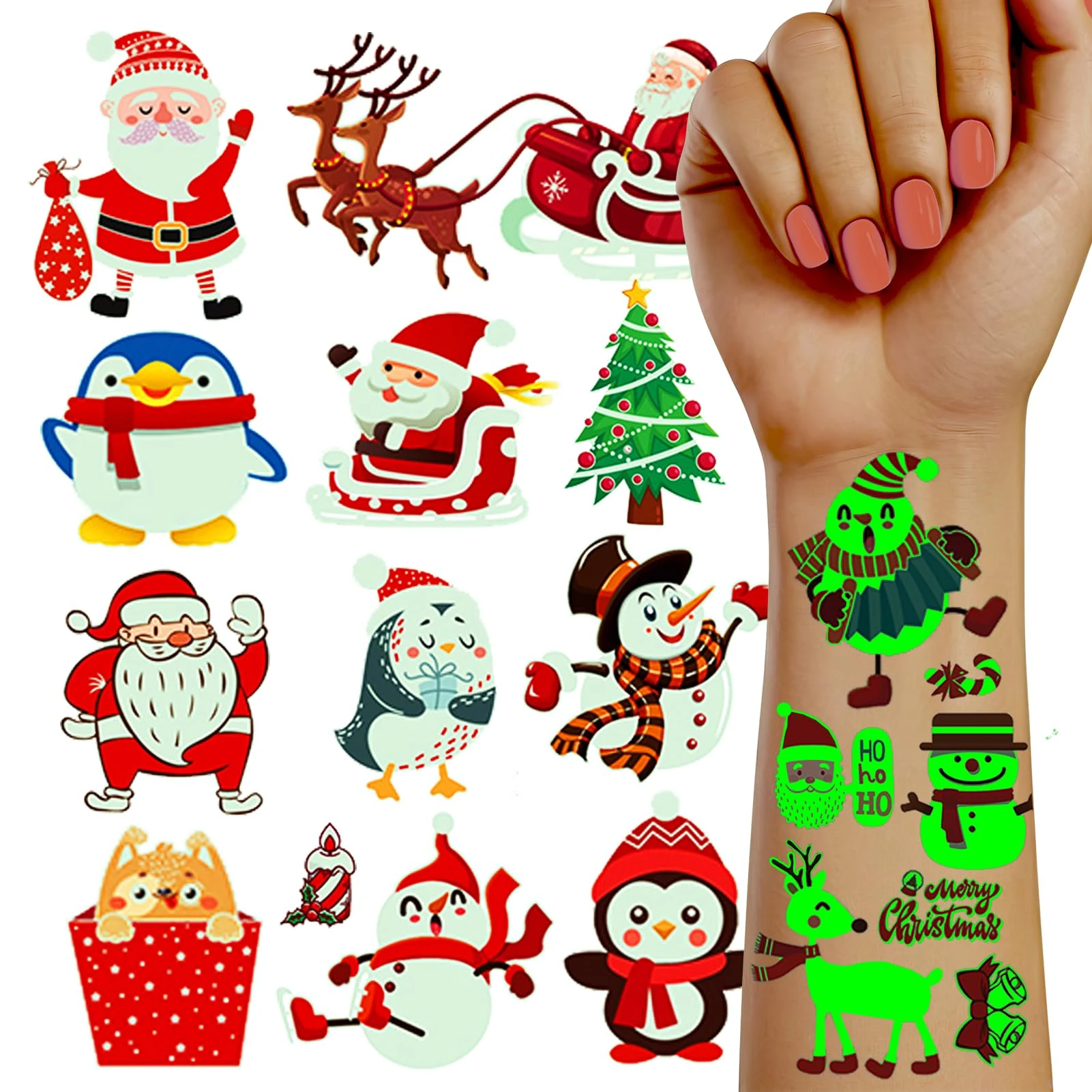TatoYard Christmas Decorations for Kids, 110 Styles Luminous Tattoos Stickers for Kids Party Bag Fillers, Christmas Stocking fillers Xmas Bags Sweets Eve Box Games Stuff Birthday Favours
