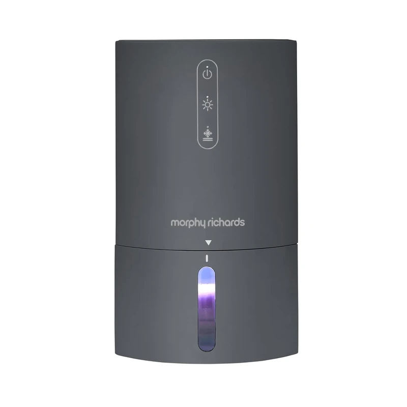 Morphy Richards PureFresh 0.9L/Day Dehumidifier, Compact, Lightweight, Quiet, Ambient Lighting, Auto Shut off, Defrost, For Bedrooms, Wardrobes, Kitchens, Caravans, and Window Sills, Grey, 822001