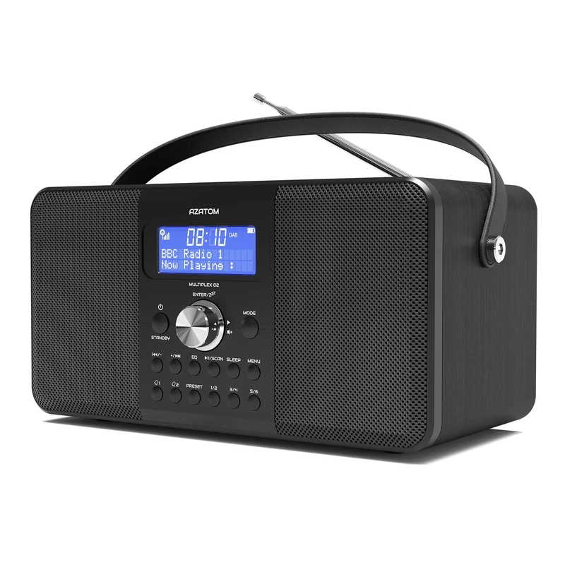 DAB/DAB+ & FM Digital Radio | Bluetooth | USB Device Charging | Rechargeable Battery | Dual Alarms & Sleep Timer | Perfect for Home, Office or Outdoors | AZATOM Multiplex D2 (Carbon Black)