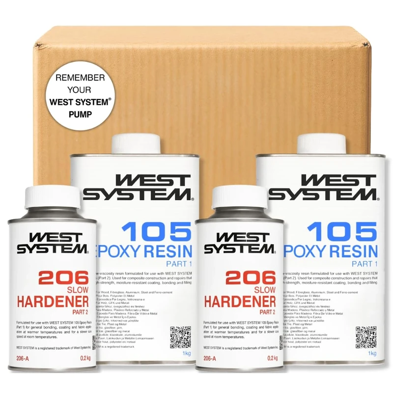WEST SYSTEM Epoxy Resin & Hardener 105/206 Double A Pack - Marine Grade Epoxy for Wood, Metal & Fibreglass, Suitable for Outdoor Use, Furniture & DIY – Ideal for Polyester Surfaces & Gap Filling