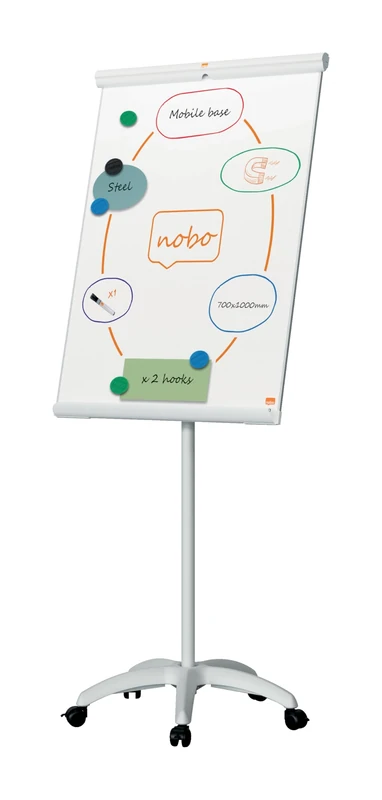 Nobo Premium Plus Mobile Steel Magnetic Whiteboard Easel – Lockable Castors, Magnetic Surface, Flipchart Pad Hooks, Integrated Pen Tray, Includes Whiteboard Pens, EU Ecolabel Certified, 1915702