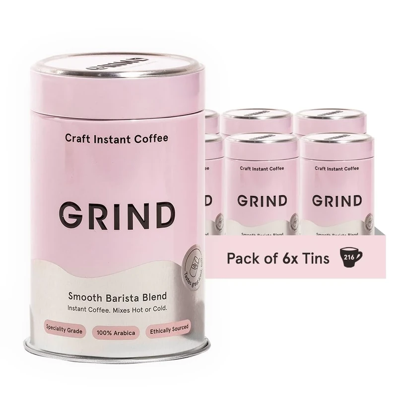 Grind Specialty Grade Instant Coffee – Pack of 6 – 100% Arabica – Medium Roast – Sustainably Sourced – 216 Cups