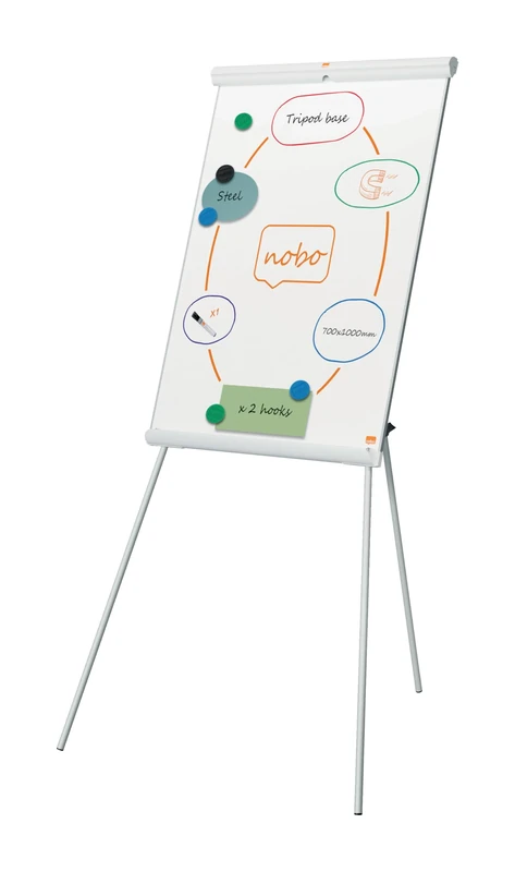 Nobo Premium Plus Tripod Steel Magnetic Whiteboard Easel – Height Adjustable, Magnetic Surface, Integrated Pen Tray, Includes Whiteboard Pen, EU Ecolabel Certified – 1860mm Max Height, 1915701