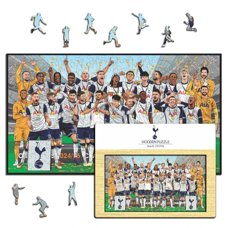 Iconic Puzzles - Tottenham Hotspur FC, European Champions 24/25, Officially Licensed Wooden Puzzle, 100% Sustainable, Gift for Adults and Children, Size M, 270 Pieces