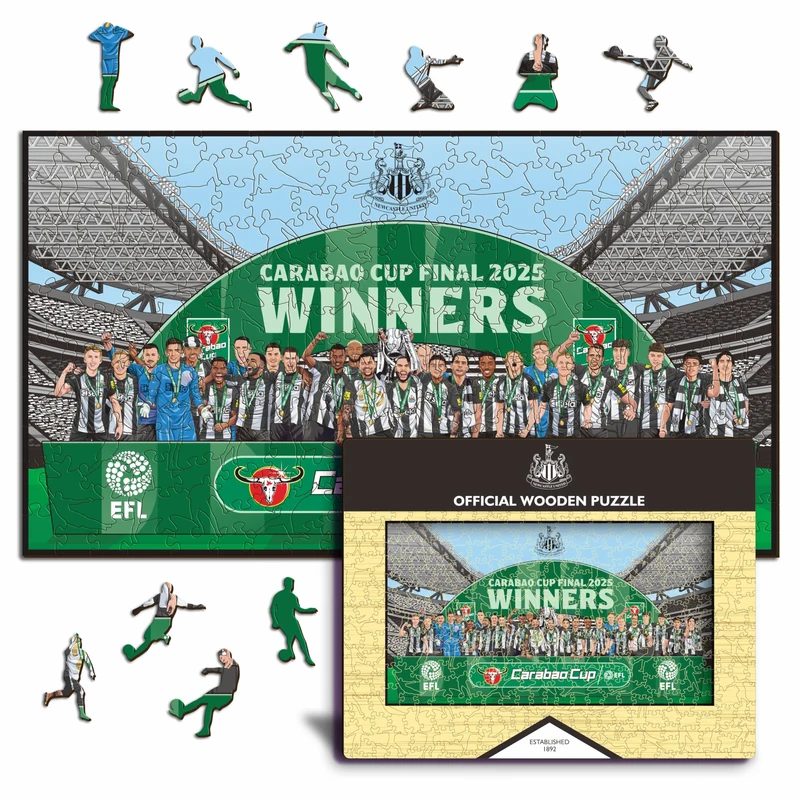 Iconic Puzzles - Newcastle United FC, Carabao Cup Champions 24/25, Officially Licensed Wooden Puzzle, 100% Sustainable, Gift for Adults and Children, Size M, 270 Pieces