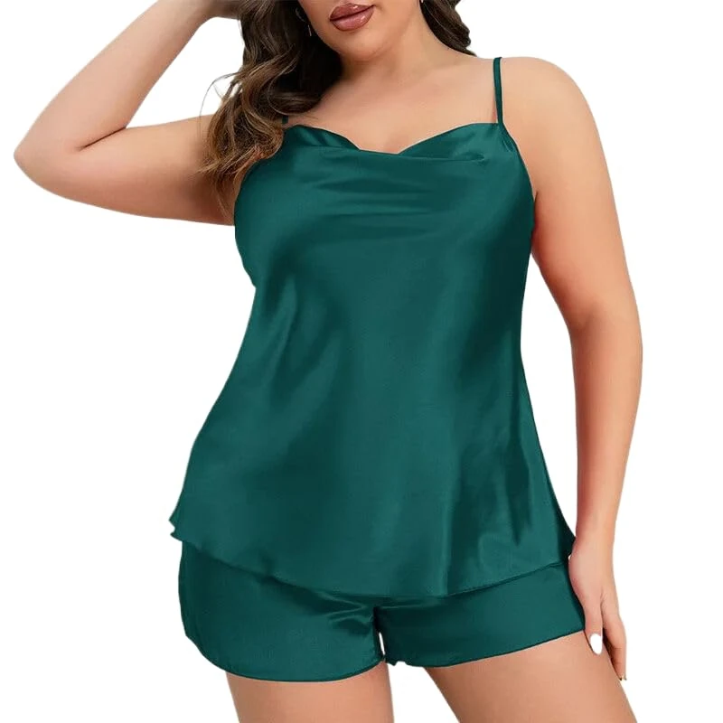Women'S Pajamas Set Summer Silk Satin Home Clothes Plus Size Nightshirt Fashion Simple Sexy Spaghetti Strap Sleepwear Suit 2 Piece Solid Color