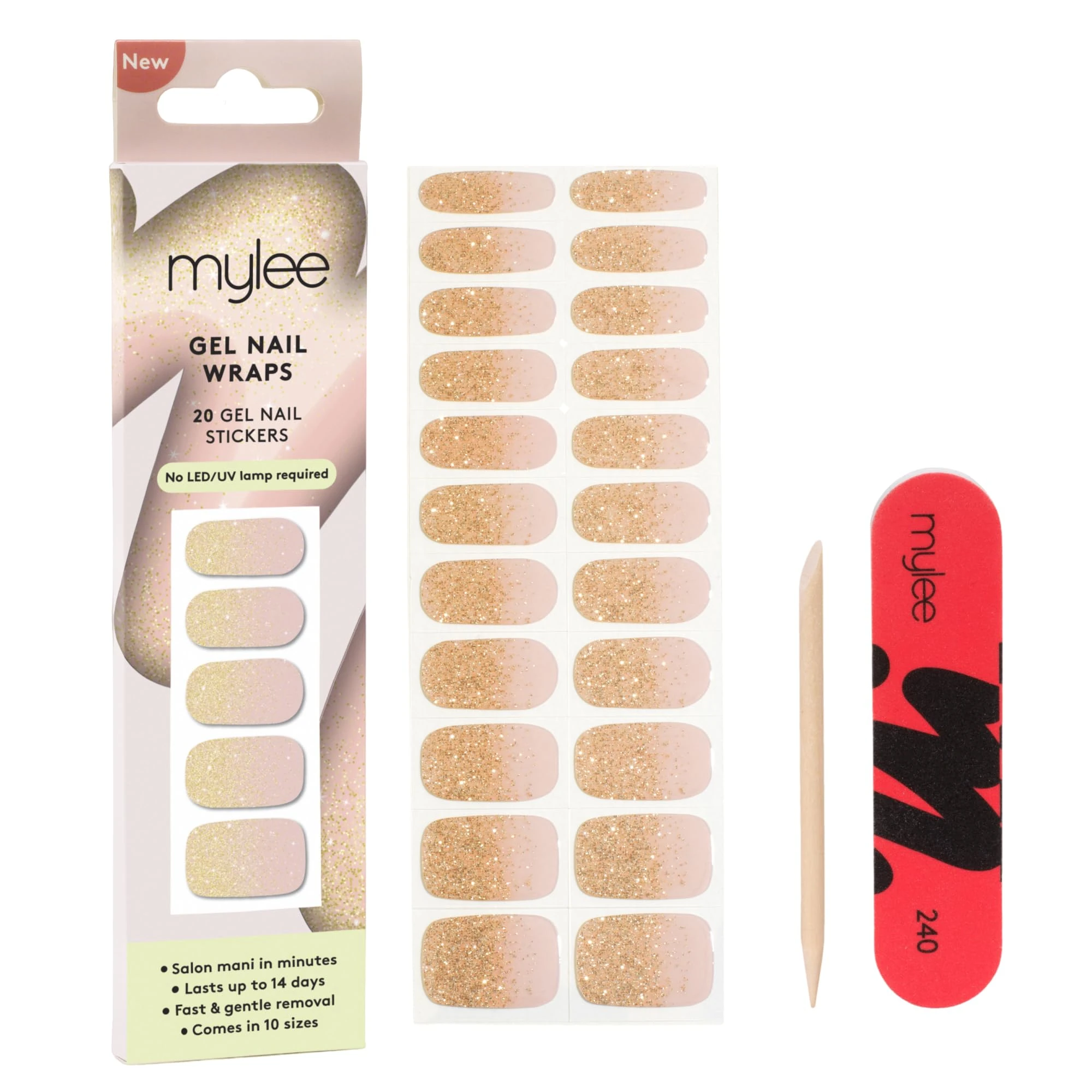 Mylee Gel Nail Wraps [Pink Champers] – Party Season Collection – 10 Pre-Cured Gel Stickers, Self-Adhesive, No Lamp Needed, Chip-Resistant, Glossy Finish, Long Lasting, Easy to Apply, Nail Art