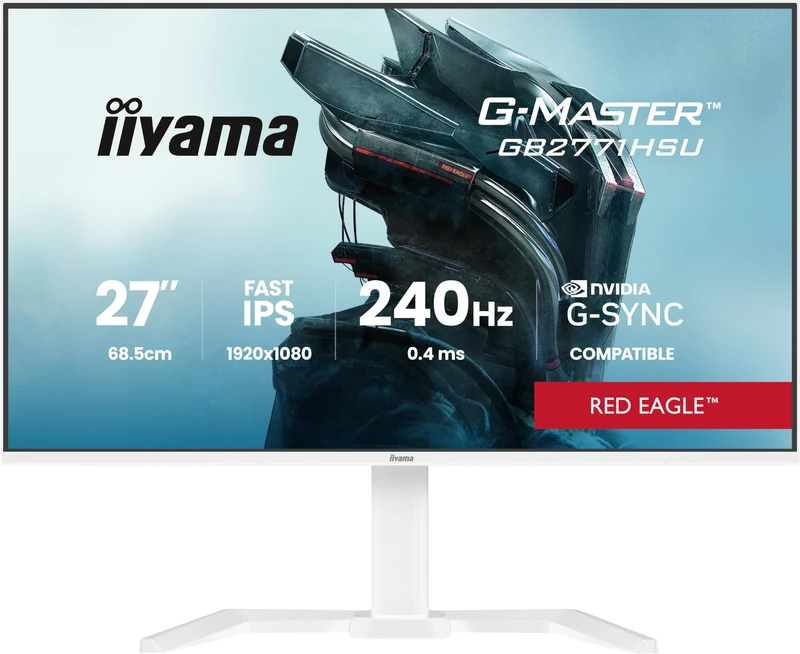 iiyama G-Master GB2771HSU-W1 27 inch Fast-IPS LCD, White Bezel, 240Hz, 0.4ms, Adaptive Sync & G-Sync Compatible, Full HD 1920x1080, 2 x HDMI, 1 x DisplayPort, HAS