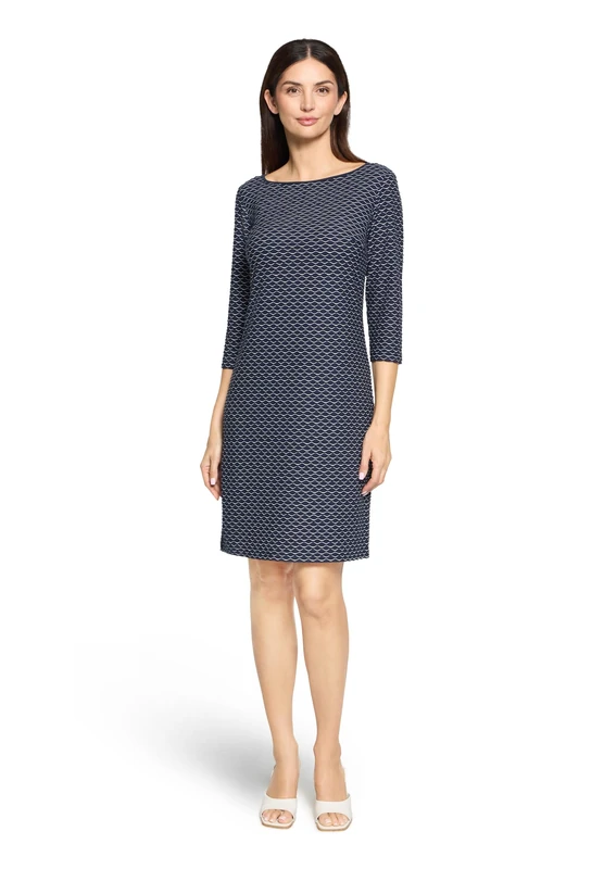 Betty Barclay Women's Sheath Dress with 3/4 Sleeves, Dark Blue/White, 12