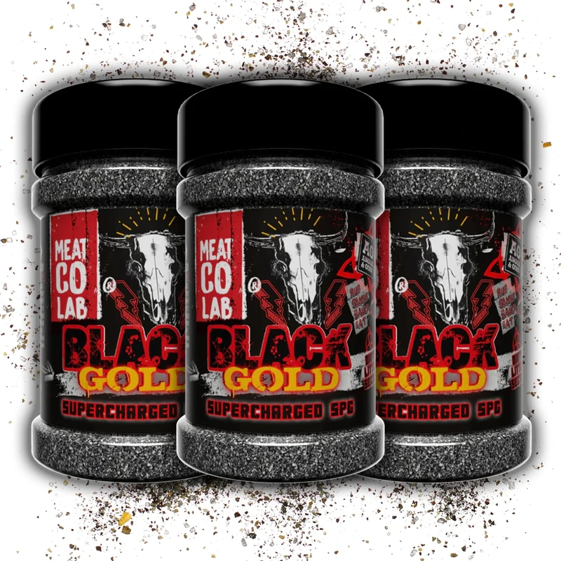 Angus & Oink | Black Gold Supercharged SPG BBQ Rub | Insane Beef Flavour & Umami Boost | Gluten-Free | Perfect for Grilling & Smoking | 250g x 3