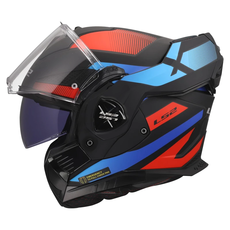 LS2 FF901 Advant X Modular Motorcycle Helmet. 180° Flip Front Dual Visor Full Face Motorbike Helmet. ECE 22.06 Certified - NOVA - Matt Black Red Blue - S