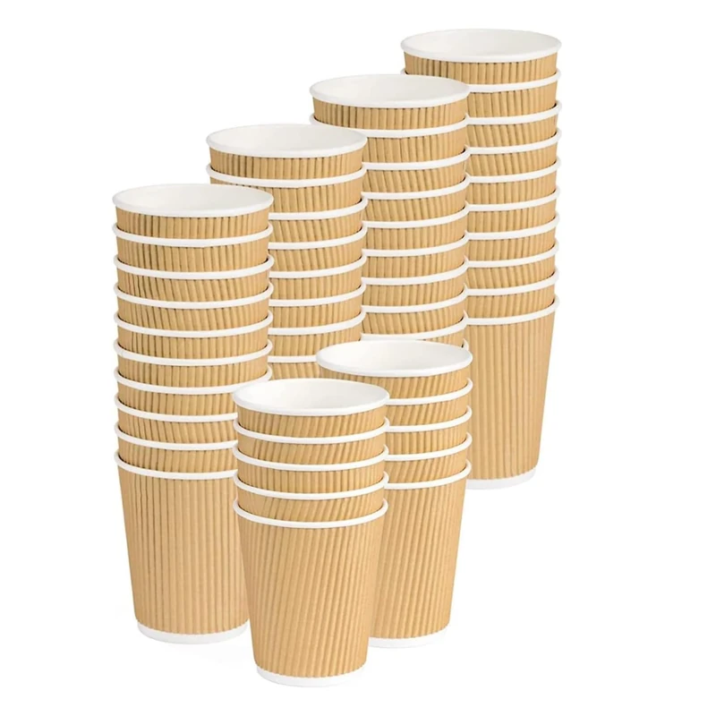 Ripple Cup Disposable Paper Cups Triple Layer Double Wall Insulated Havana Beige - Recyclable PE Cups for Takeaway Drinks Coffee, Tea, Cappuccino, Cocktail, Beer, Wine (350ml/12oz (500pcs)