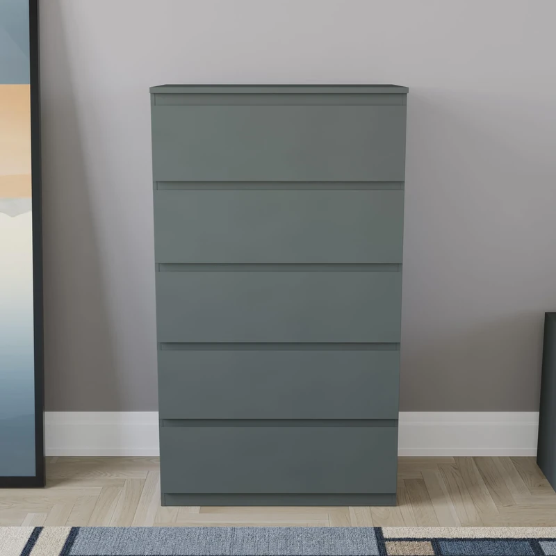 Vida Designs Green Chest of Drawers – 5 Drawer Modern Wooden Storage Unit for Bedroom or Living Room