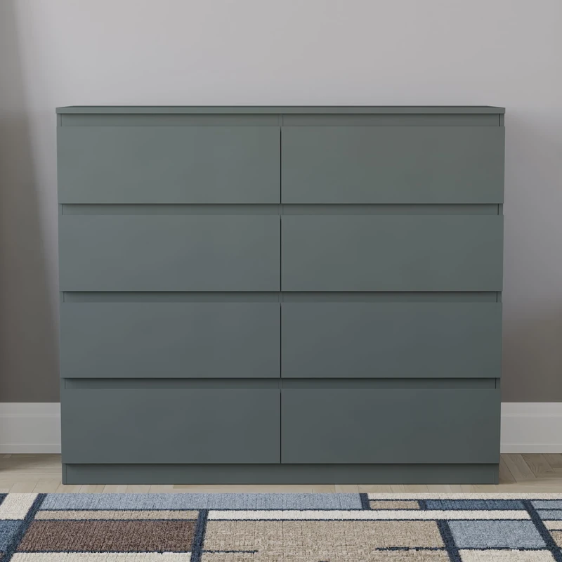 Vida Designs Green Chest of Drawers – 8 Drawer Modern Wooden Storage Unit for Bedroom or Living Room