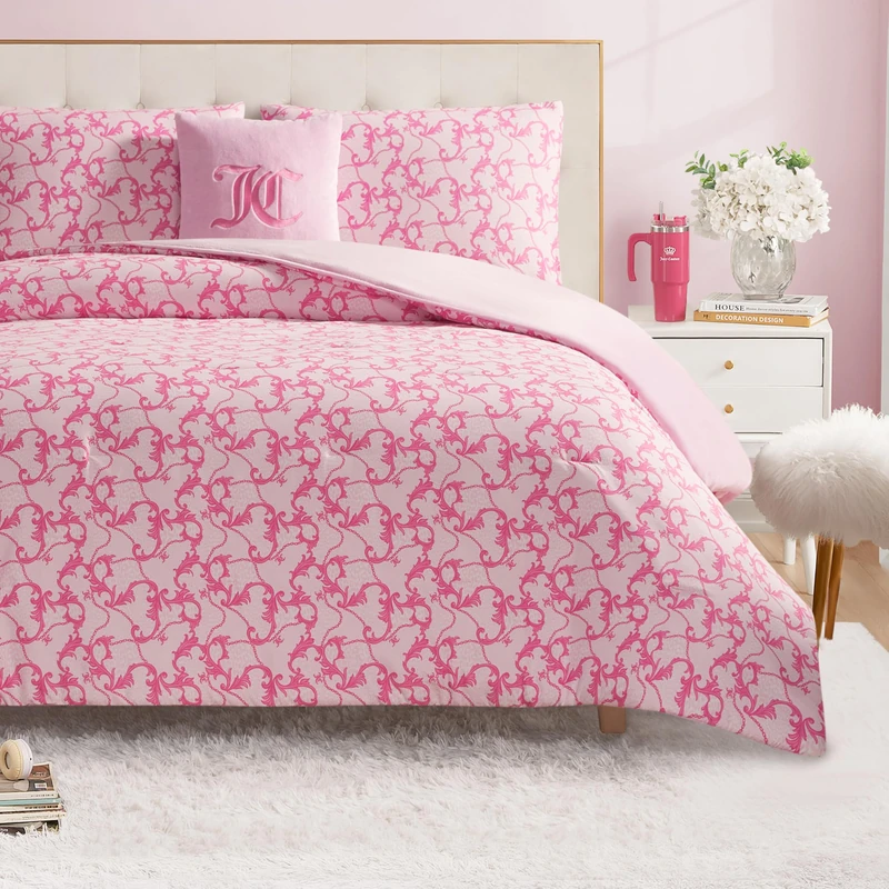 Juicy Couture Plush Reversible Gothic Leopard 4-Piece King Comforter Set with Decorative Pillow