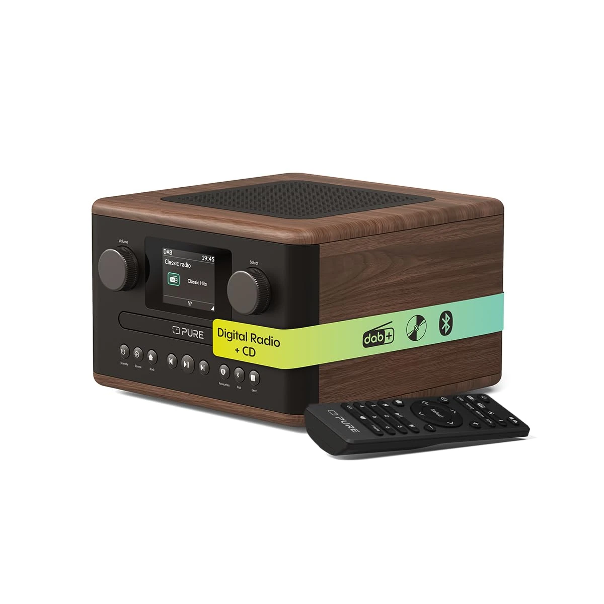 Pure Classic C-D4 – DAB Radio with CD Player Mains Powered Bluetooth 5.3 USB & AUX Colour Display 15 W Speaker Dual Alarms Sleep & Kitchen Timers Remote Control – Coffee Brown/Walnut