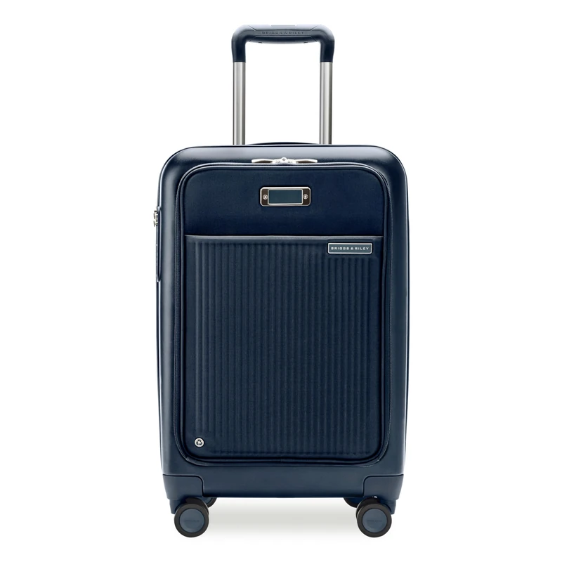 Briggs & Riley Essential 56cm Cabin Suitcase Expandable Spinner - Carry On Luggage for Travel, Suitcases with Wheels, Hardside Rolling Bag for Men & Women, Front Pocket - Sympatico Collection, Navy