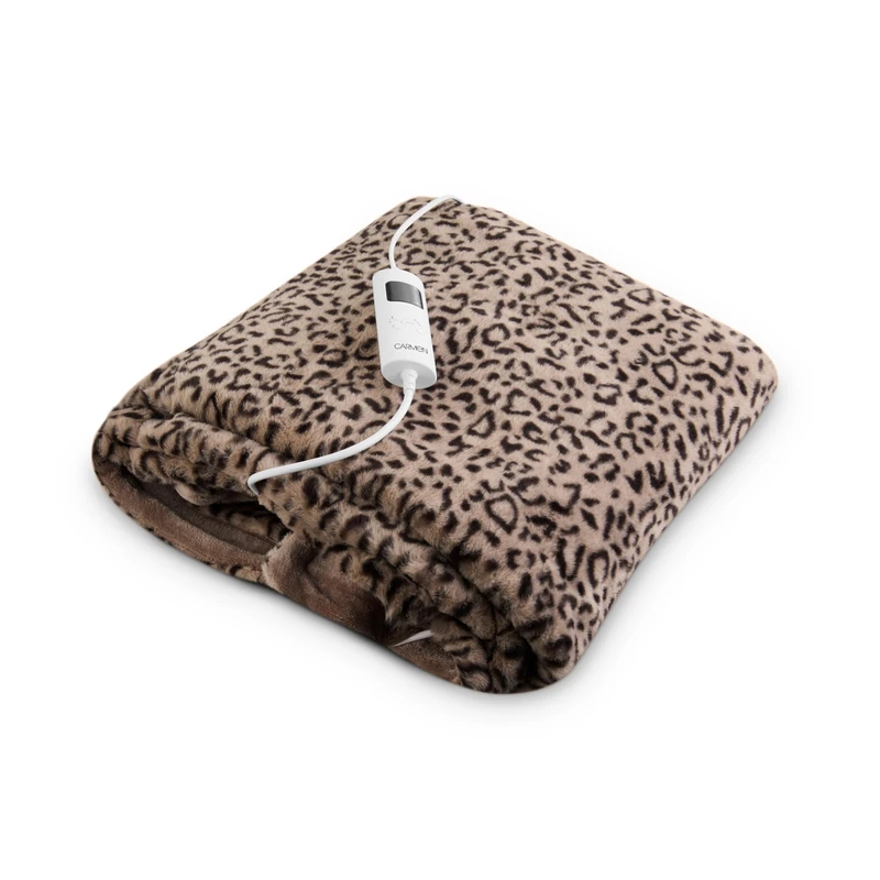 Carmen Comfort Fleece Luxury Electric Heated Throw and Over Blanket with 9 Heat Settings, Adjustable Timer, 200gsm Flannel Fleece Material & 320gsm Faux Rabbit Fur, Leopard Print, C81148LPD