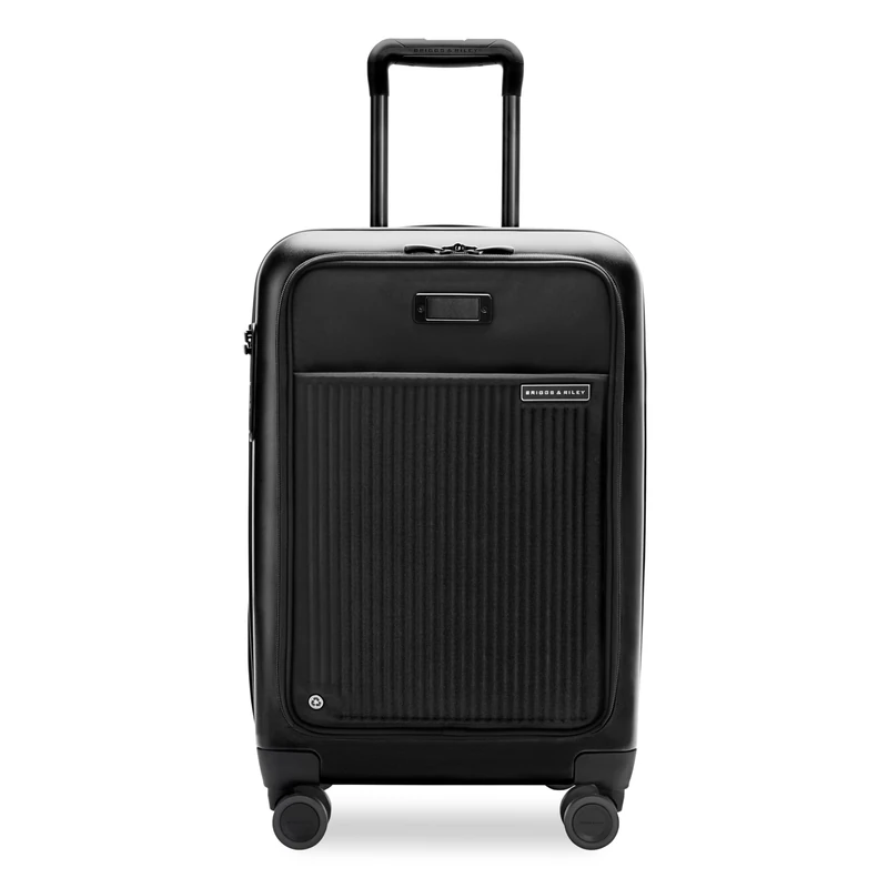 Briggs & Riley Essential 56cm Cabin Suitcase Expandable Spinner - Carry On Luggage for Travel, Suitcases with Wheels, Hardside Rolling Bag for Men & Women, Front Pocket - Sympatico Collection, Black