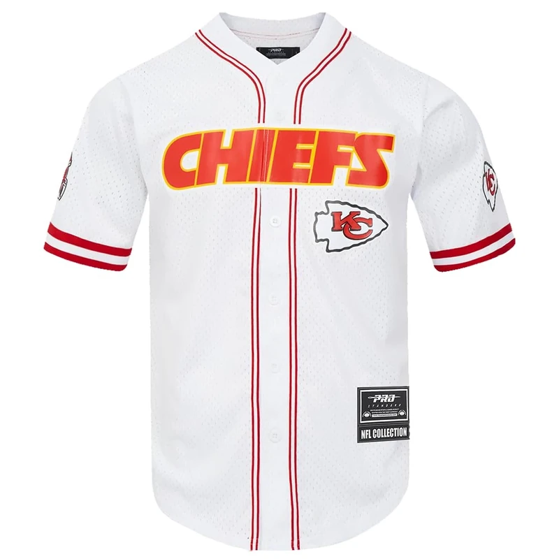 Pro Standard Mens NFL Kansas City Chiefs Mesh Button Down Top White/Red L