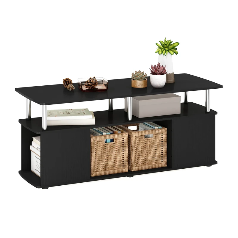 Furinno JAYA Coffee Table, Coffee Table with Storage Shelf, Center Table with Bottom Shelf, for Living Room, Dark Americano