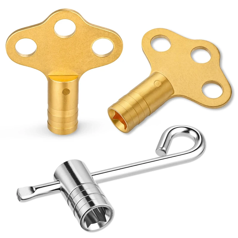 3-Piece Solid Brass Radiator Bleed Key Set UK, Mellbree Metric/Imperial Fit, Hex & Towel Radiator Key Tools for Heating Upkeep