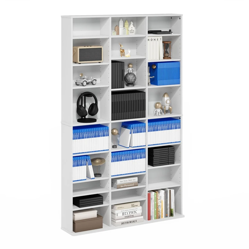 Furinno JAYA Media Storage Rack, 24-Shelf CD DVD Storage Tower Rack with Adjustable Shelves, Plain White
