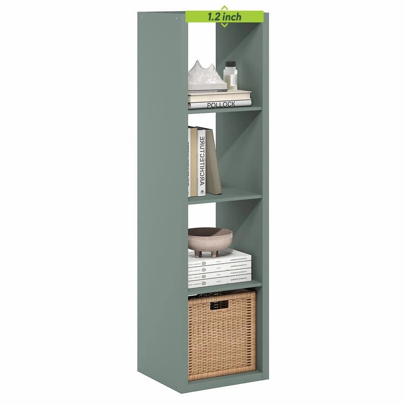 Furinno CUBICLE Book Shelf, 4-Cube Vertical Thick Frame Bookshelf, Horizontally & Vertically Reversible Bookcase with Open Back, 14.6 x 15.9 x 58, for Living Room, Bedroom, Home Office, Sage Green
