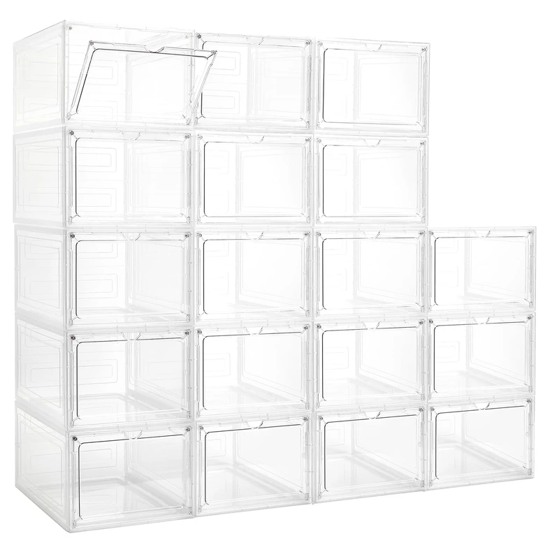 LXLXXL 18 Pack Storage Bins with Lids, Plastic Storage Containers with Magnetic Door, 19 Qt Stackable Clear Storage Box for Home, Office Organizing