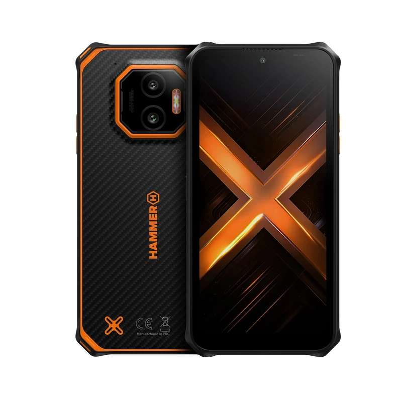 HAMMER ENERGY X2 4G LTE Rugged Smartphone Android 15, Indestructible Phone 6.1", IP69, 6 + 6 GB RAM, 128 GB Storage, 5000 mAh Battery, eSIM, Dual Nano SIM, 2-Year Warranty, Black-Orange