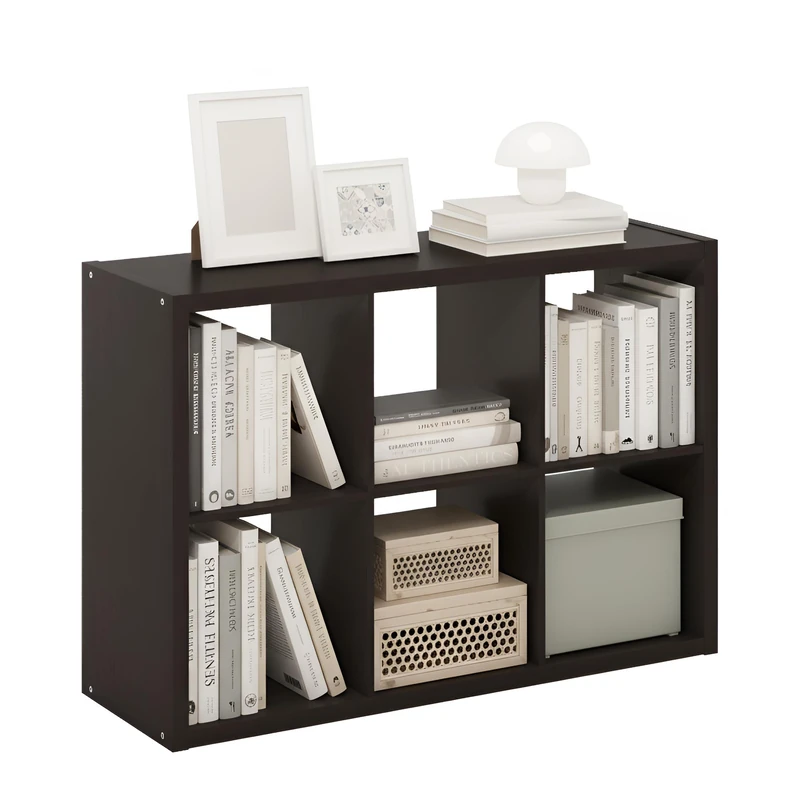 Furinno CUBICLE Book Shelf, 6-Cube Thick Frame Bookshelf, Horizontally & Vertically Reversible Bookcase with Open Back, 14.6 x 43.8 x 30, for Living Room, Bedroom, Home Office, Sage Green