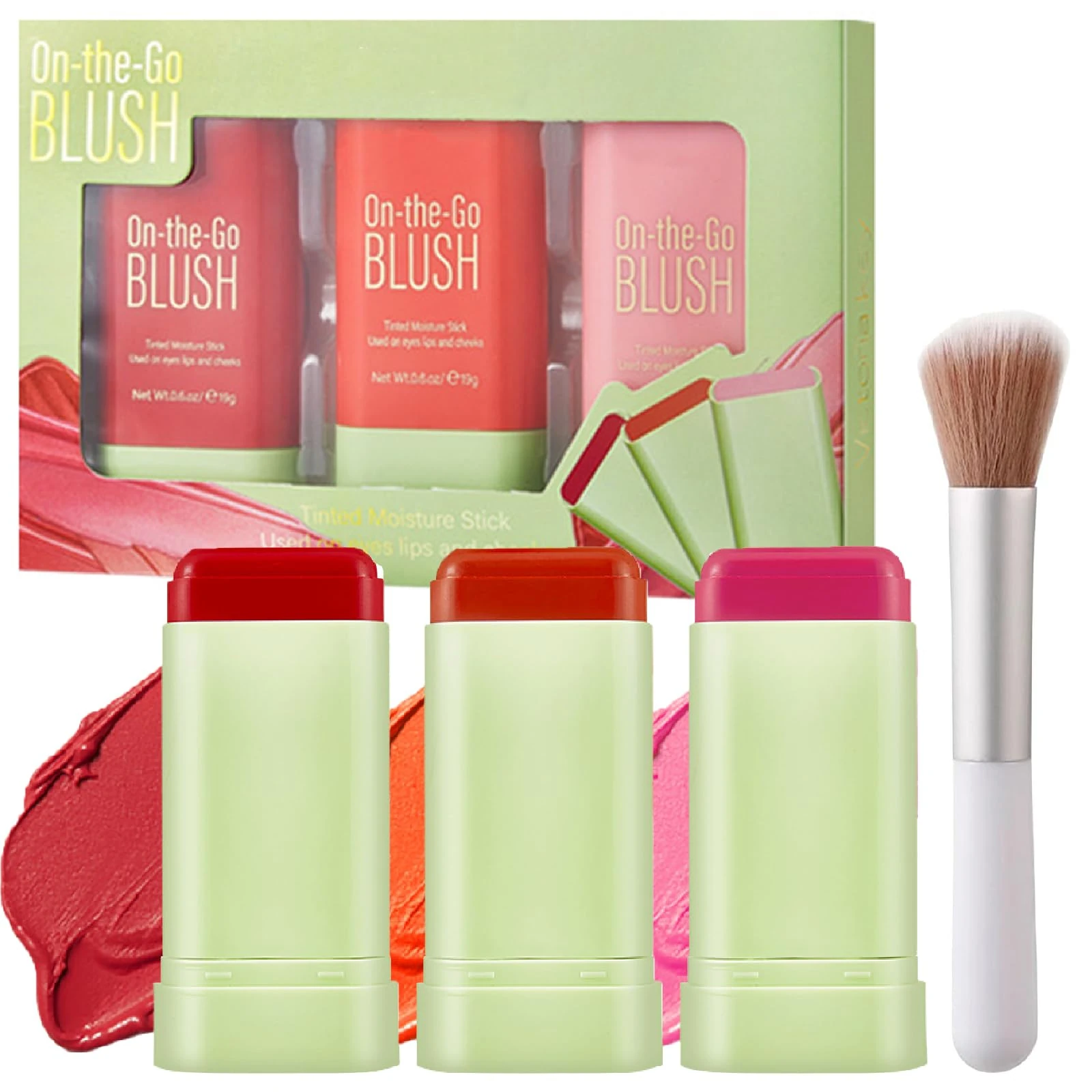 3PCS Multi-Use Blush Stick — Cream Blusher with Blush, Contour & Highlighter Stick, Lightweight Liquid Tint, Waterproof Long-Lasting Bronzing Makeup for Mature Skin, Eyes, Cheeks & Lips