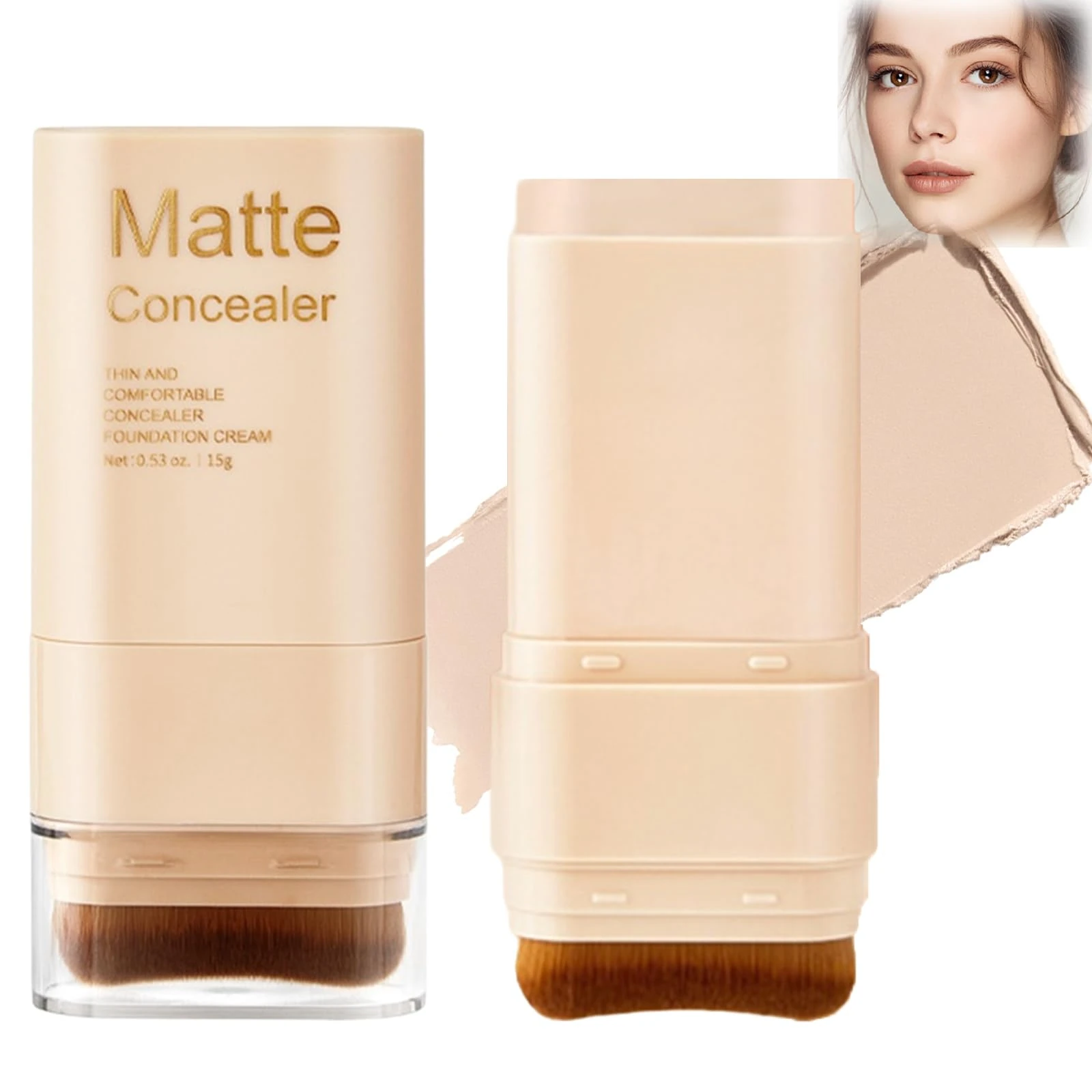 Matte Full Coverage Foundation & Concealer Stick with Built-in Brush – Waterproof Long-Lasting Hydrating Skin Tint for Smooth, Even Skin Tone – Color-Changing Adaptive Brightening Makeup (#1)