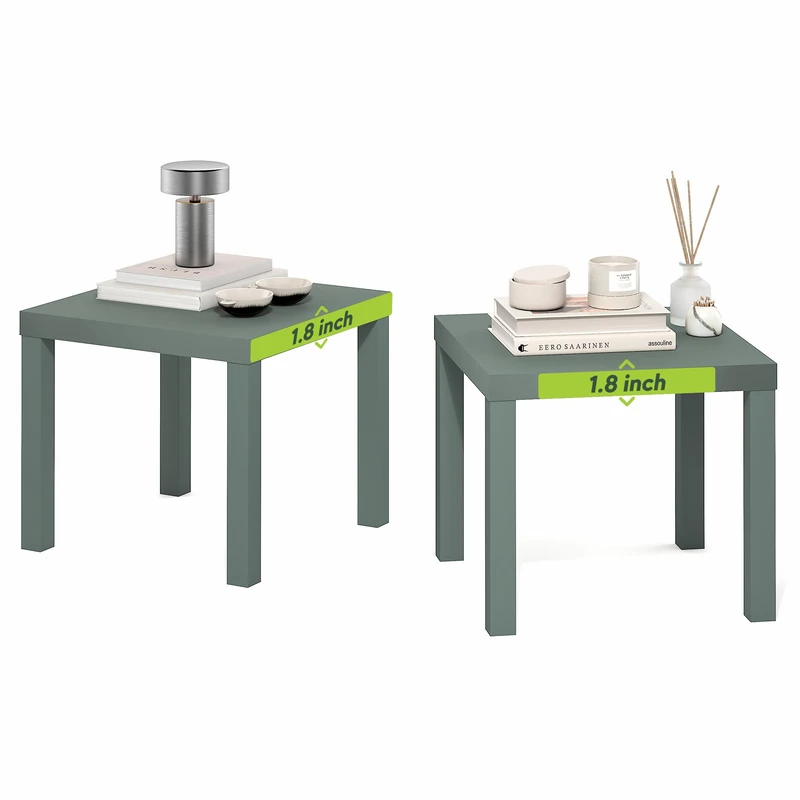 Furinno CLASSIC Side Table Set of 2, Square End Table with 1.8 Thick Tabletop, Night Stand, Bedside Table, for Living Room, Bedroom, Sage Green