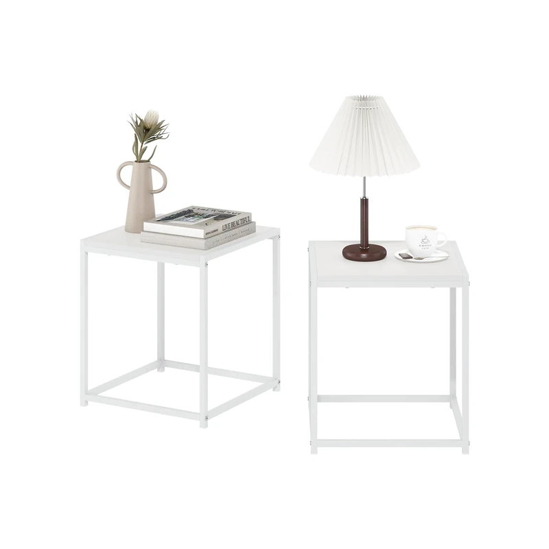 Furinno CAMNUS Side Table Set of 2, Metal Frame End Table, Night Stand, Bedside Table, Easy Assembly, for Living Room, Bedroom, White