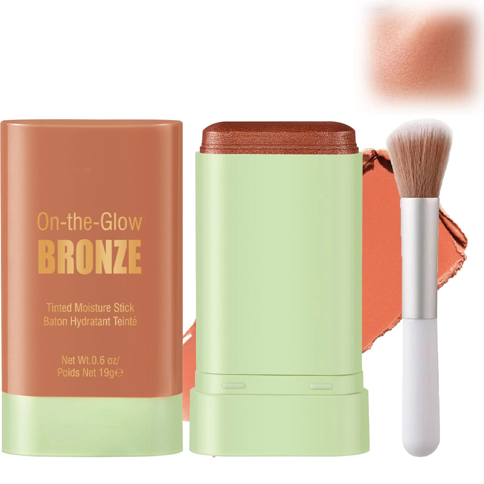 3-in-1 Cream Blush & Contour Stick with Brush – Multi-Use Highlighter & Bronzer Makeup for Cheeks, Lips Eyes – Blendable Waterproof Natural Glow Shimmer Finish Beauty Stick (Rose Bronze)