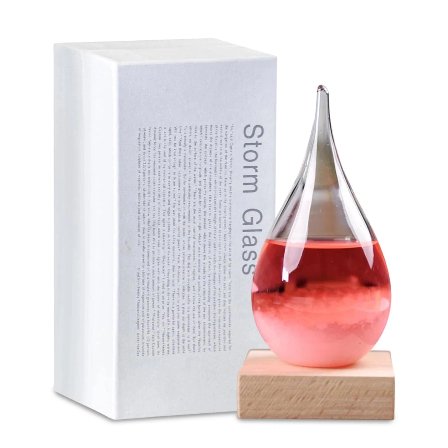 Purple Storm Glass Weather Forecaster, Small Teardrop Shape Weather Forecast Bottle with Wooden Base, Storm Glass Weather Station, Father's Day Gifts, High-Grade Home and Office Decoration (pink)