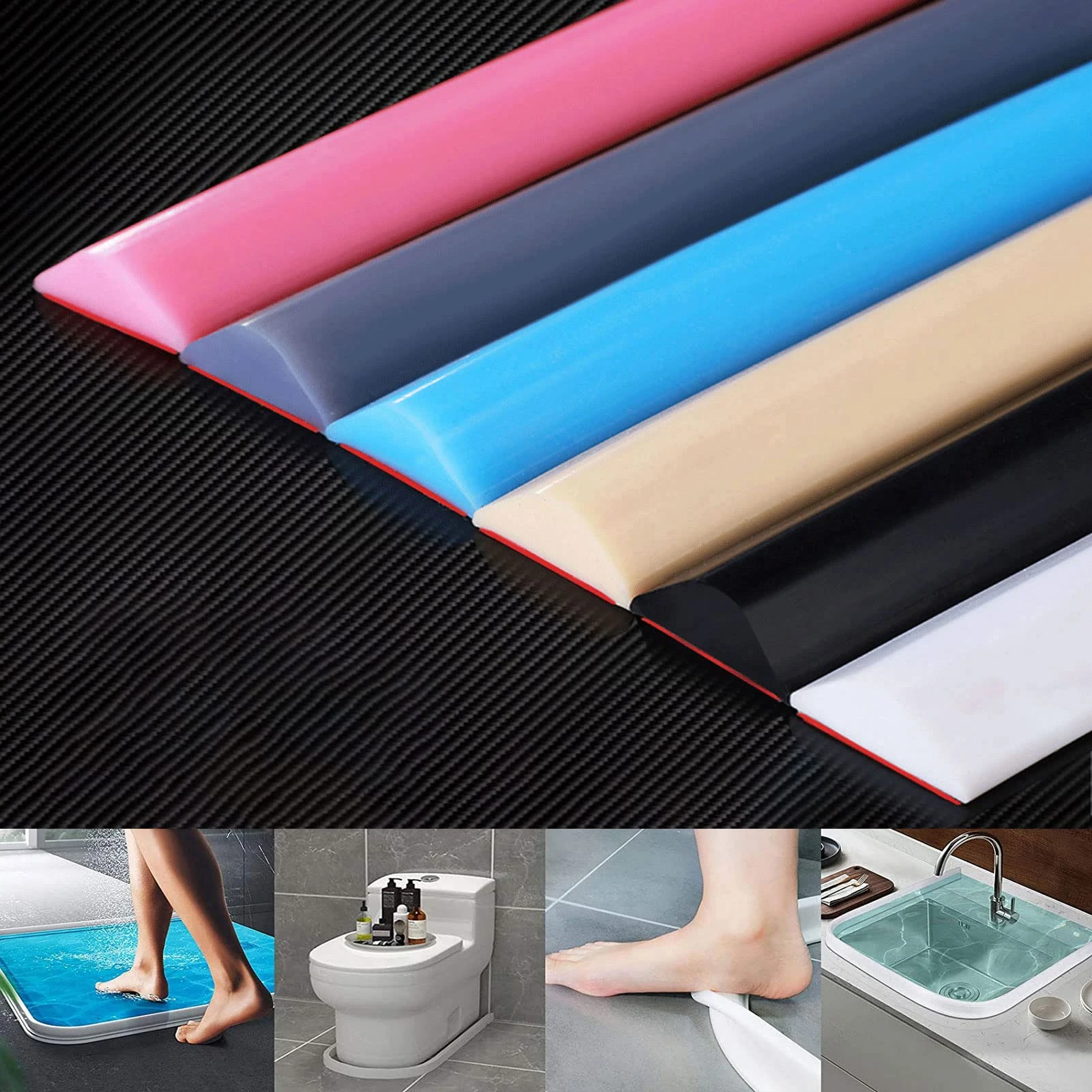 350CM Self-Adhesive Water Stopper for Wet Room & Kitchen Silicone Water Retaining Strip Shower Floor Seal & Countertop Edging Waterproof Seal for Sinks