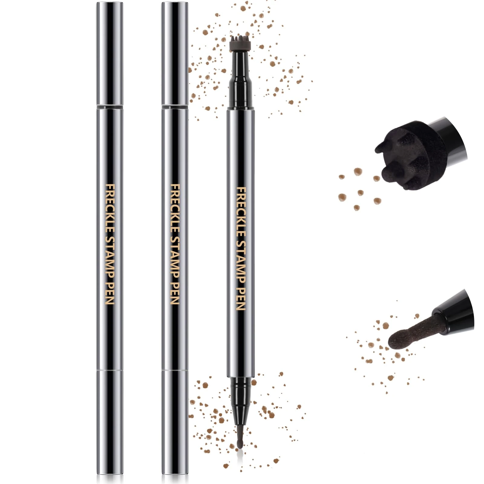 Noerrors 2pcs Light Brown Dual Ended Freckle Stamp Pen, 2 in 1 Magic Faux Freckles Pen, Waterproof Liquid Soft Dot with Single Fake Freckles Stain Marker for Natural Lifelike Sunkissed Makeup