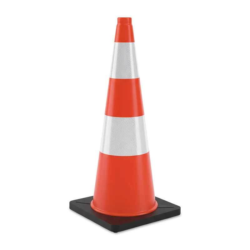 Relaxdays Traffic Cone, 90cm, Warning Pylon, High-Vis Reflective, PVC & Rubber, Orange & Silver
