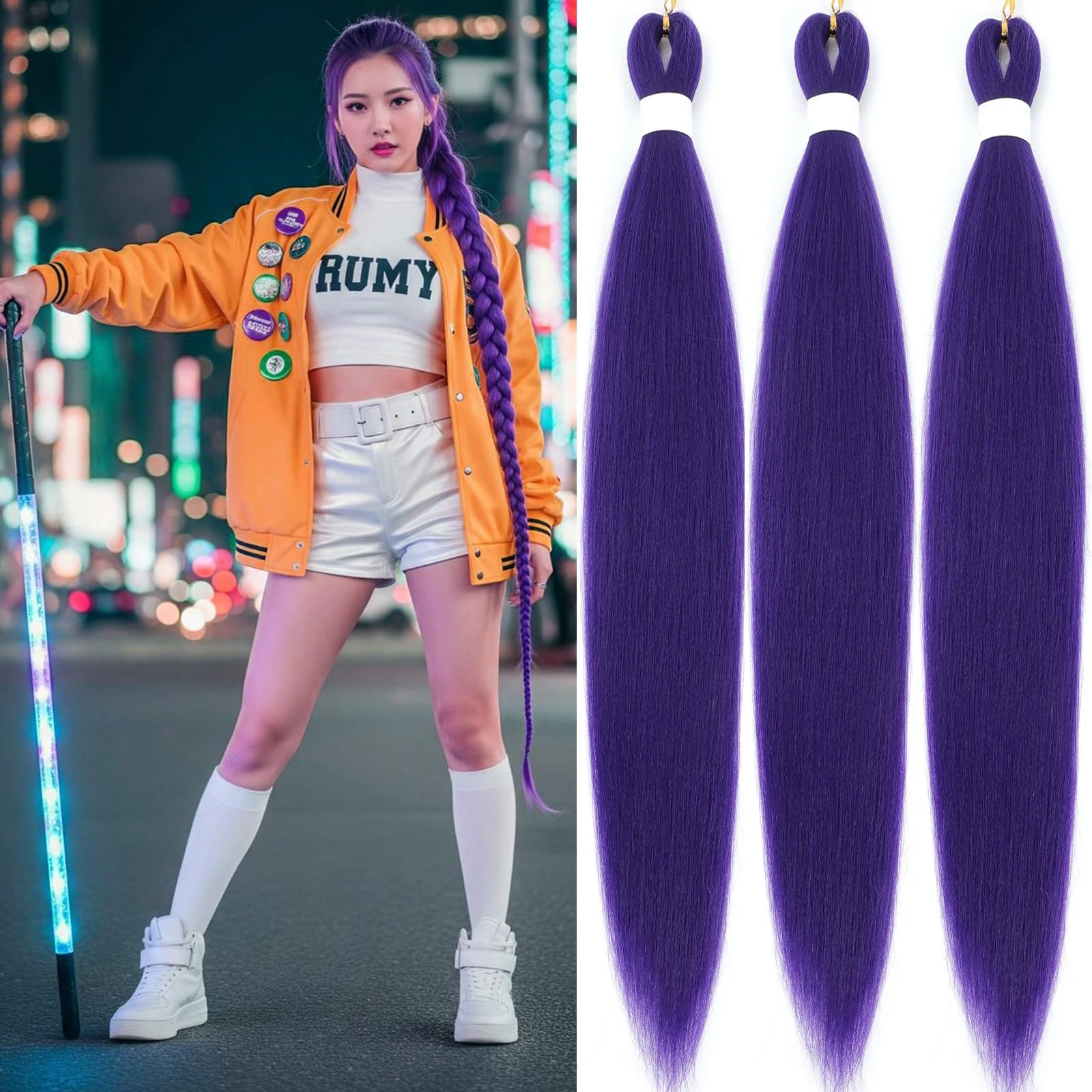 40 Inch Purple Braiding Hair Extensions Pre Stretched Synthetic Braiding Hair for Braids Hair Style Wig Halloween Costume Cosplay (Purple, 40 Inch (Packs of 3))