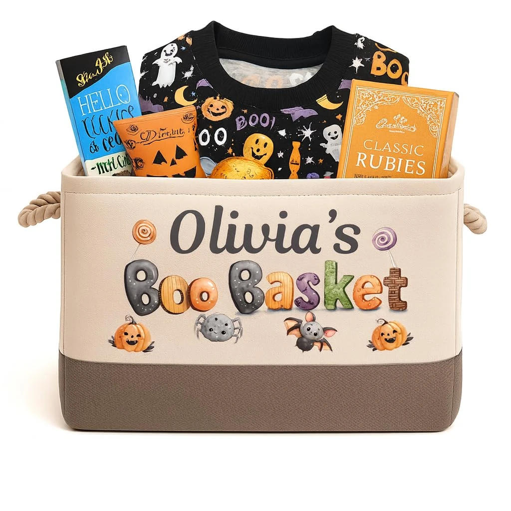 Hoolaroo Personalised Halloween Boo Basket Custom Gift Basket for Goodies For Kids 30cm x 23cm Large