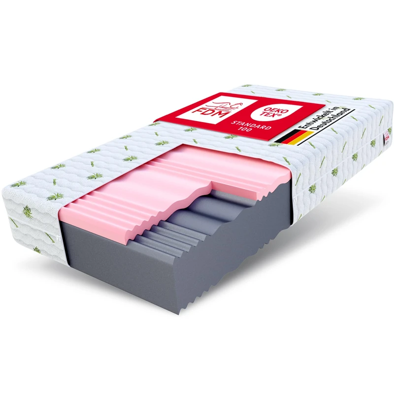 FDM Mattress 90 x 200 cm Hardness H3 H4 Height 24 cm Cold Foam Mattress HR Foam Visco Foam 7 Comfort Zones with Hypoallergenic Washable Aloe Vera Cover Oeko-Tex Lunera Max Double