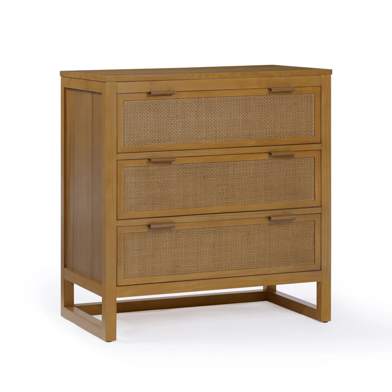 Teamson Home Hatteras 76 cm Wide Bedroom Dresser Chest of Drawers with 3 Rattan Inset Drawers, Acacia Veneer Surfaces and Space-Saving Storage Design, Natural