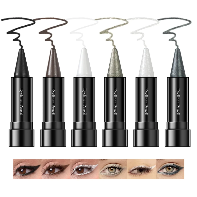 Noerrors 6 Colors Eyeliner Pencil Set for Mature Women, Black Brown Eye Liner Shades for Older Skin, Matte & Shimmer Cream Smokey Eyeshadow Stick, Long-lasting Waterproof Eyeliner Pen for Eye Makeup